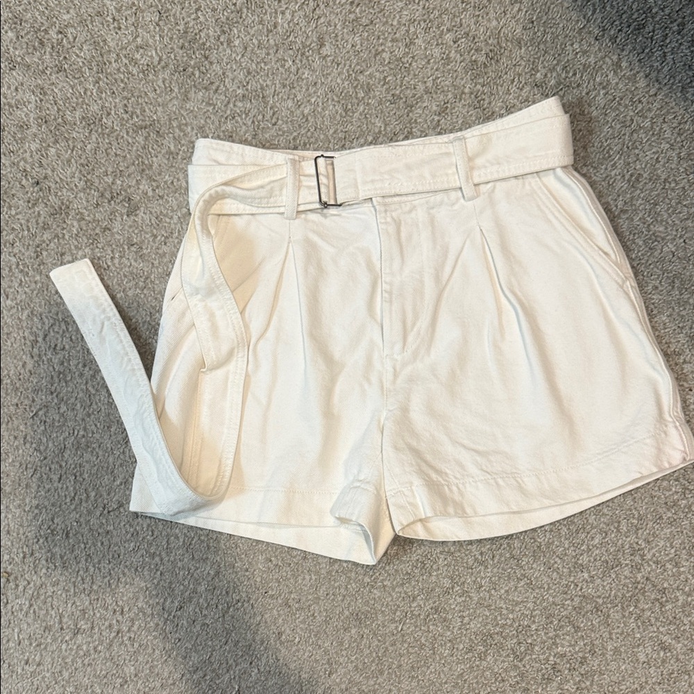 High-Waist Cream Belted Women's Shorts